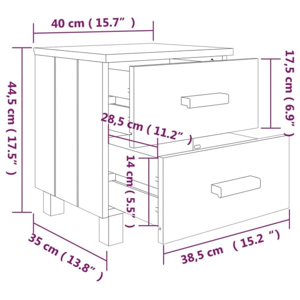 vidaXL sengeskab HAMAR 2 stk. 40x35x44,5 cm massivt fyrretræ hvid