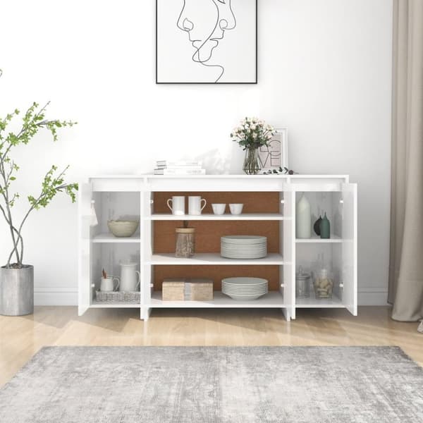 vidaXL skænk 135x41x75 cm spånplade hvid højglans