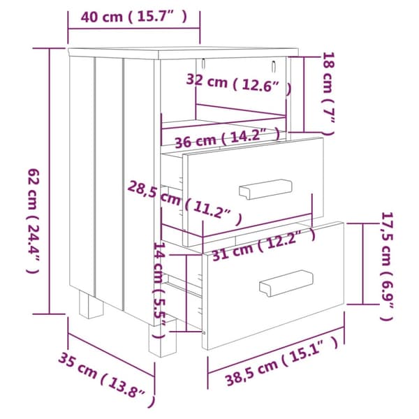 vidaXL Nattbord HAMAR honningbrun 40x35x62 cm heltre furu