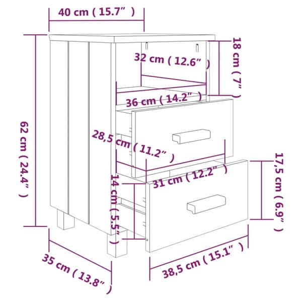 vidaXL Nattbord HAMAR honningbrun 40x35x62 cm heltre furu