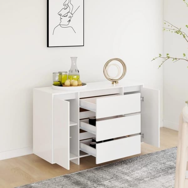vidaXL Skjenk med 3 skuffer hvit 120x41x75 cm sponplate