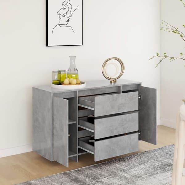 vidaXL Skänk med 3 lådor betonggrå 120x41x75 cm spånskiva
