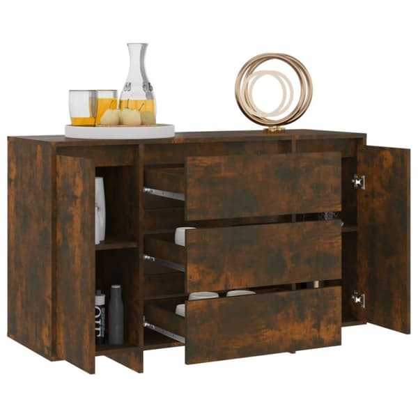 vidaXL Skänk med 3 lådor rökfärgad ek 120x41x75 cm spånskiva