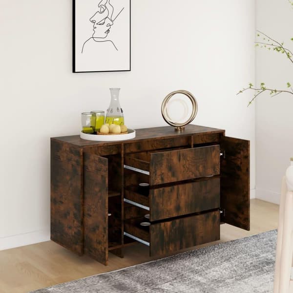 vidaXL Skänk med 3 lådor rökfärgad ek 120x41x75 cm spånskiva