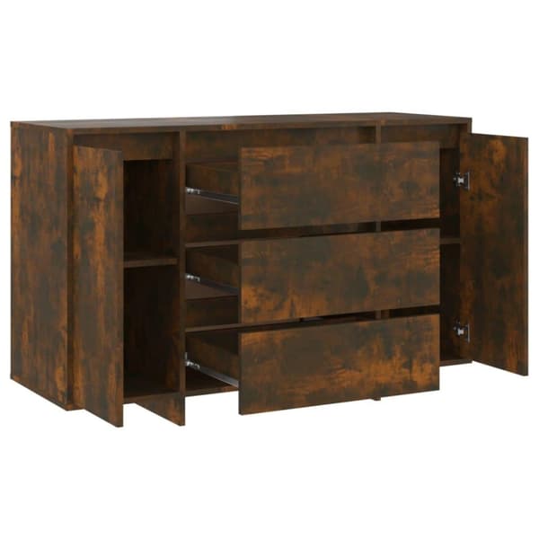 vidaXL Skänk med 3 lådor rökfärgad ek 120x41x75 cm spånskiva