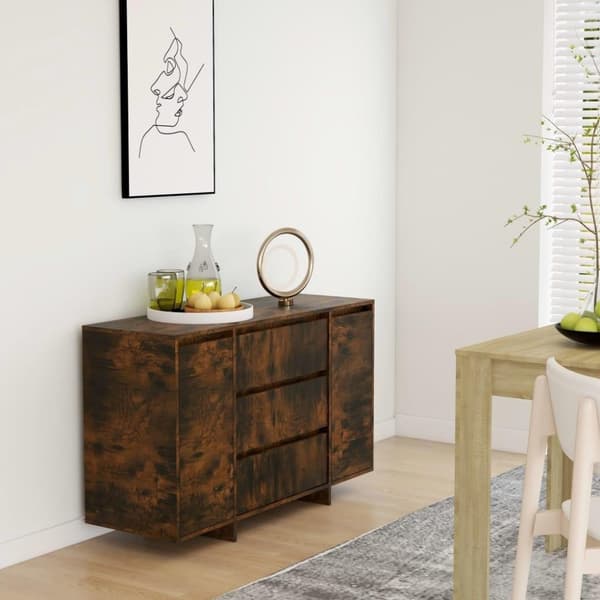 vidaXL Skänk med 3 lådor rökfärgad ek 120x41x75 cm spånskiva
