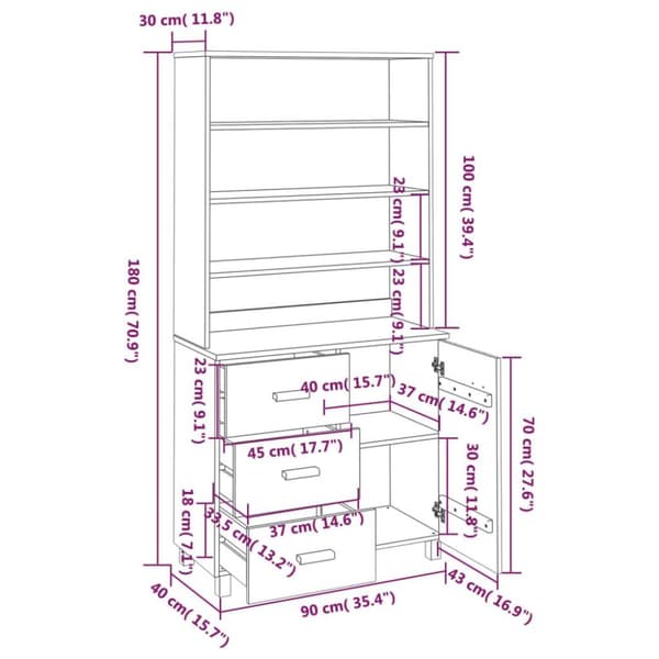 vidaXL Highboard HAMAR heltre furu honningbrun