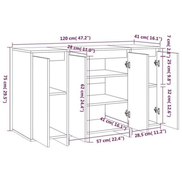 vidaXL Skjenk høyglans hvit 120x41x75 cm konstruert tre