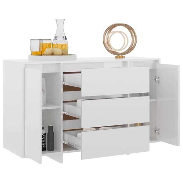 vidaXL Senkki 3 vetolaatikkoa korkeakiilto valk. 120x41x75cm lastulevy