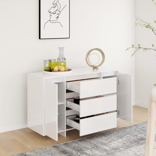 vidaXL Senkki 3 vetolaatikkoa korkeakiilto valk. 120x41x75cm lastulevy
