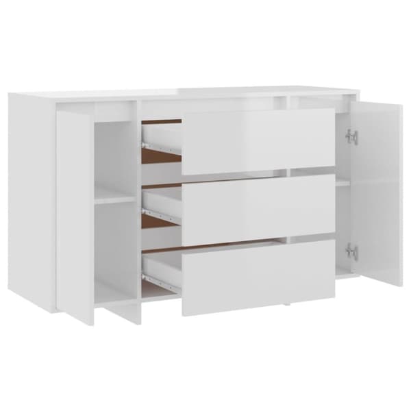 vidaXL Senkki 3 vetolaatikkoa korkeakiilto valk. 120x41x75cm lastulevy