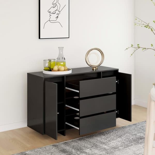 vidaXL skænk med 3 skuffer 120x41x75 cm konstrueret træ sort