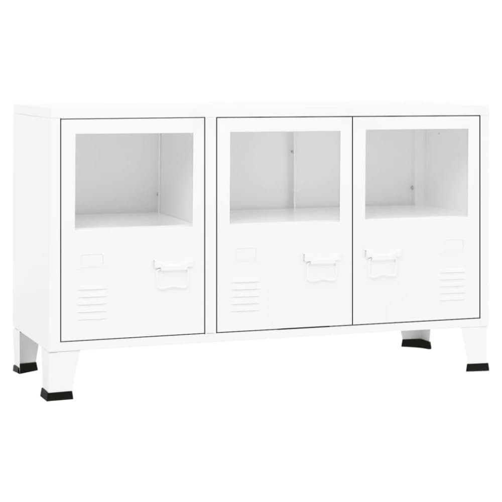 vidaXL Skänk industriell vit 105x35x62 cm metall och glas