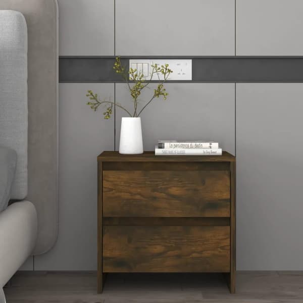 vidaXL sengeborde 2 stk. 45x34,5x44,5 cm spånplade røget egetræsfarve