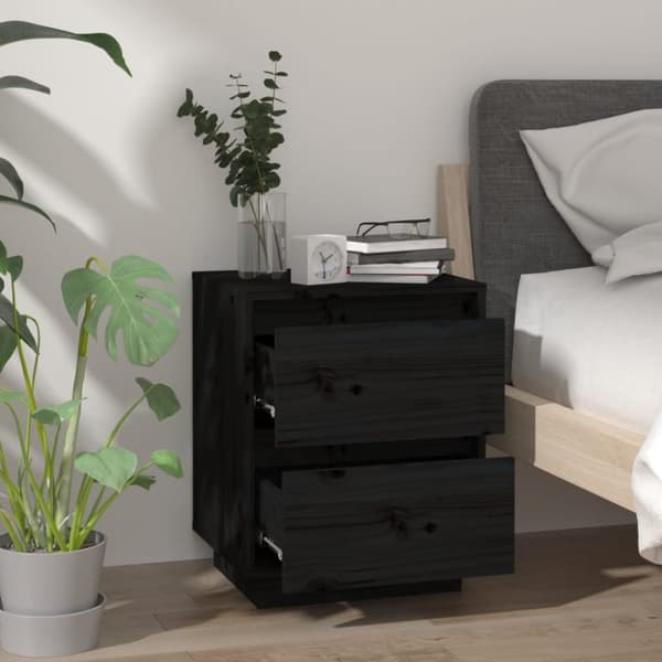 vidaXL Sängbord 2 st svart 40x35x50 cm massiv furu