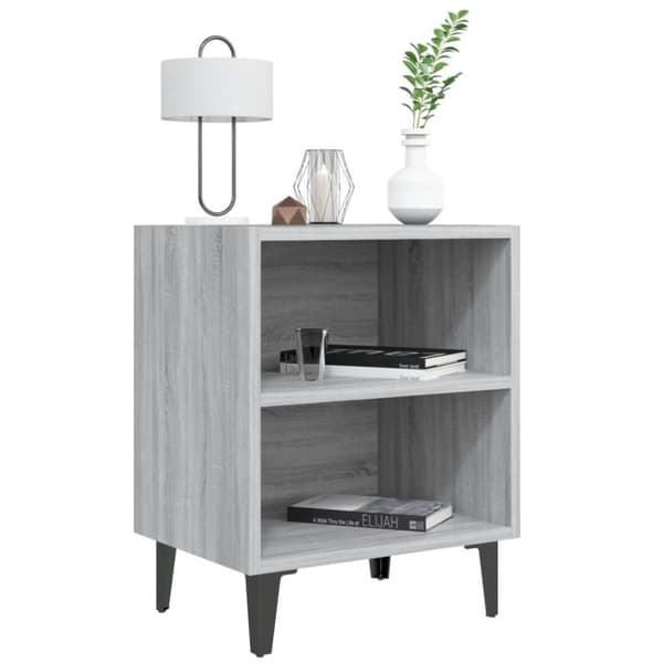 vidaXL sengebord med metalben 40x30x50 cm grå sonoma-eg
