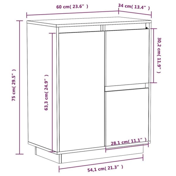 vidaXL Skjenk hvit 60x34x75 cm heltre furu