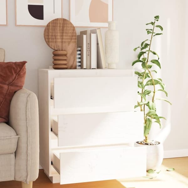 vidaXL skænk 60x34x75 cm massivt fyrretræ hvid