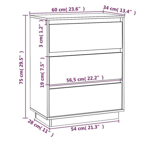 vidaXL skænk 60x34x75 cm massivt fyrretræ hvid