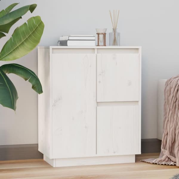 vidaXL skænk 60x34x75 cm massivt fyrretræ hvid