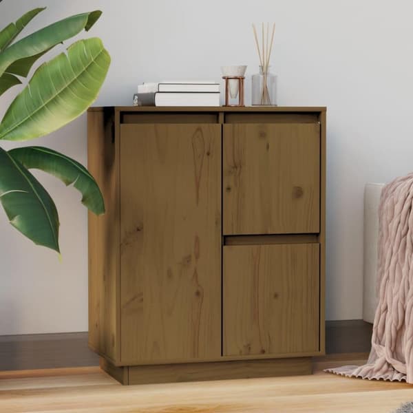 vidaXL skænk 60x34x75 cm massivt fyrretræ gyldenbrun