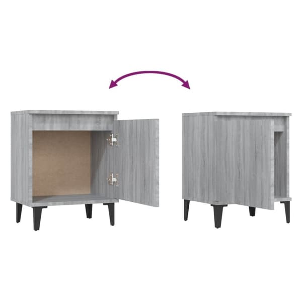 vidaXL sengeborde med metalben 40x30x50 cm grå sonoma-eg