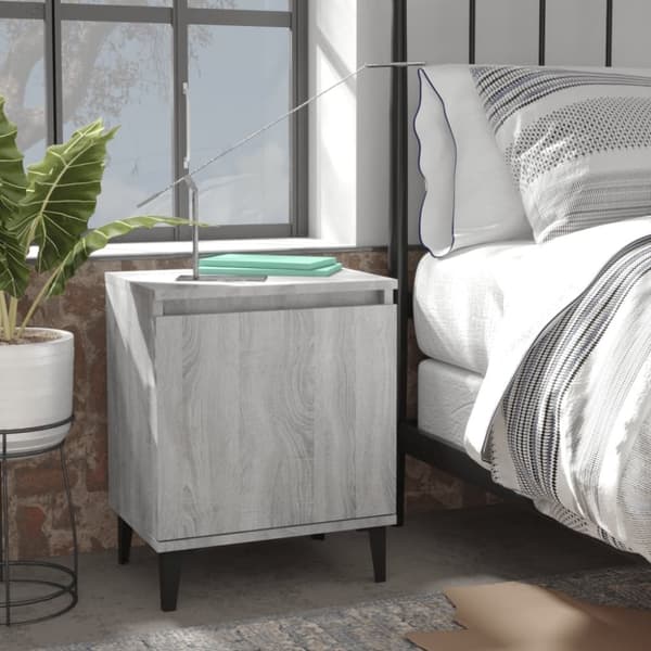 vidaXL sengeborde med metalben 40x30x50 cm grå sonoma-eg