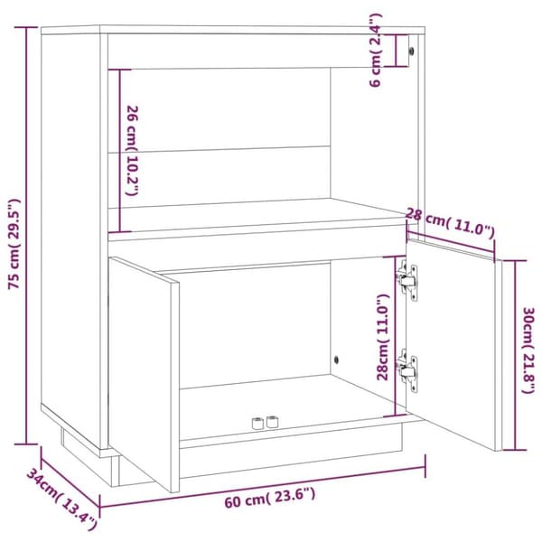 vidaXL Skjenk honningbrun 60x34x75 cm heltre furu