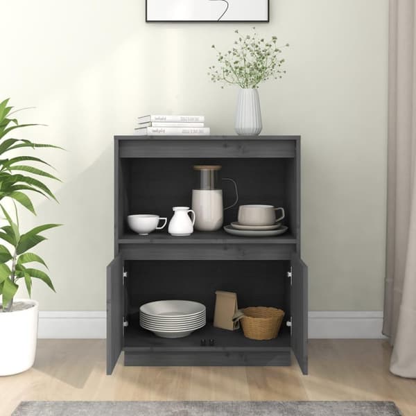 vidaXL Skjenk grå 60x34x75 cm heltre furu