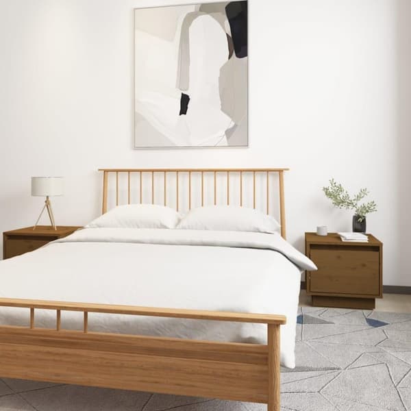 vidaXL sengeborde 2 stk. 35x34x32 cm massivt fyrretræ gyldenbrun
