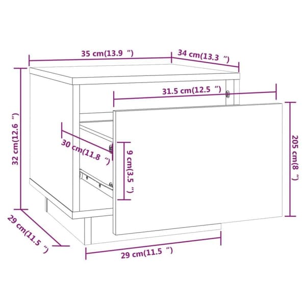 vidaXL sengeborde 2 stk. 35x34x32 cm massivt fyrretræ hvid