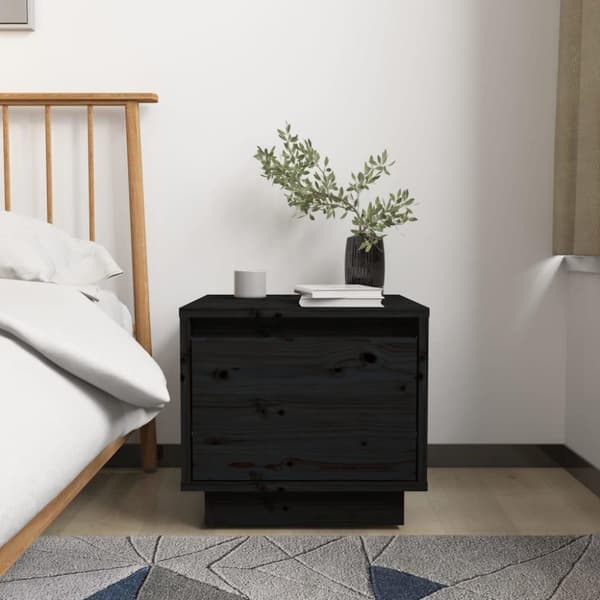 vidaXL Sängbord svart 35x34x32 cm massiv furu