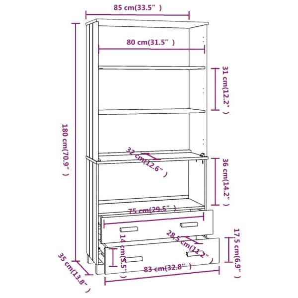 vidaXL Highboard HAMAR heltre furu honningbrun