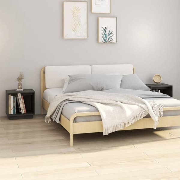 vidaXL sengeborde 2 stk. 40x30x40 cm massivt fyrretræ grå