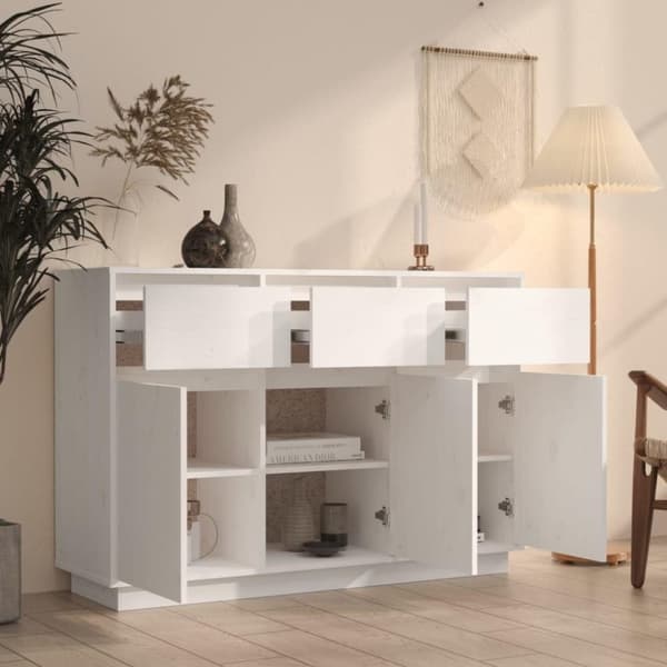 vidaXL Skjenk hvit 110x34x75 cm heltre furu