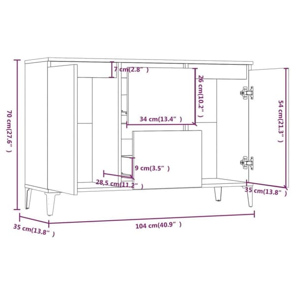 vidaXL Senkki ruskea tammi 104x35x70 cm tekninen puu
