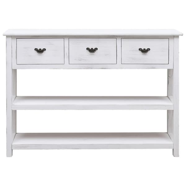 vidaXL skænk 108x30x76 cm massivt kejsertræ antikhvid