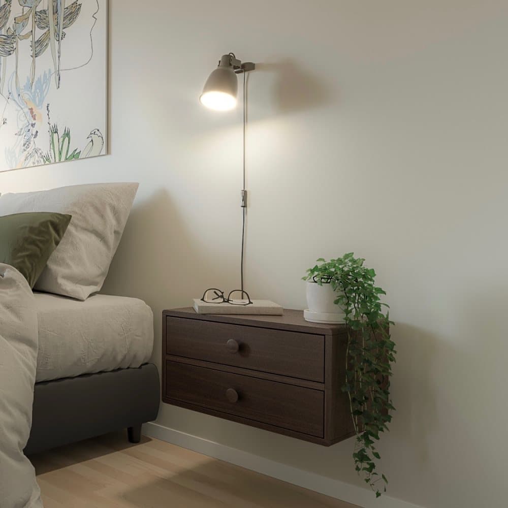 Vägghängt sängbord HOPE med 2 lådor, valnöt