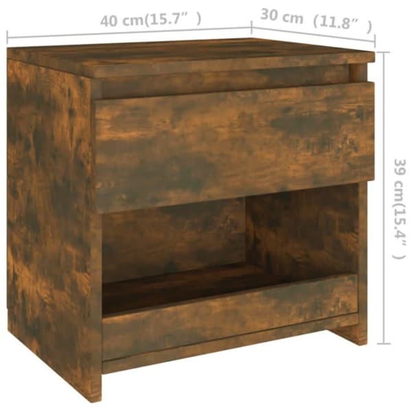 vidaXL Yöpöydät 2 kpl savutammi 40x30x39 cm tekninen puu