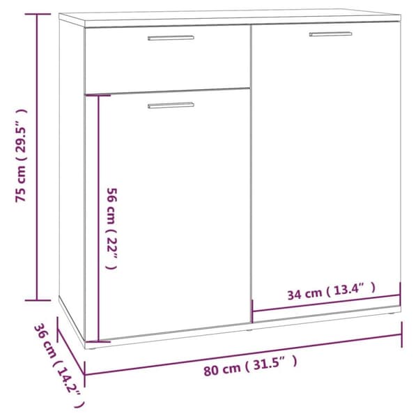 vidaXL skænk 80x36x75 cm konstrueret træ røget egetræsfarve