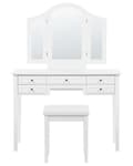 Miniatyrbild 6 av 11: Sminkbord Vit MDF 95 x 45 x 144 cm 5 lådor Spegel Pall Vardagsrumsmöbler Retrodesign