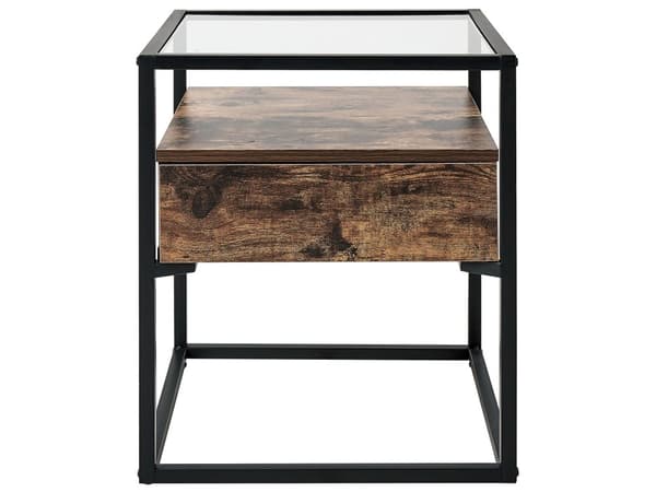 Sidebord i Mørkt Træ med sort Metalstel og Glasplade 54 x 43 x 43 cm Opbevaringsfunktion Rektangulært moderne design