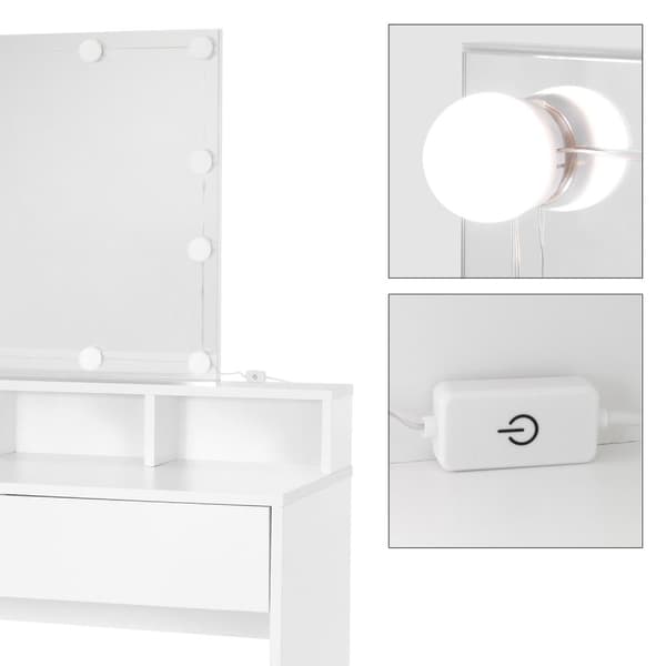 Pukeutumispöytä LED-valaistuksella 80x40x140 cm Valkoinen lastulevy ML-Design