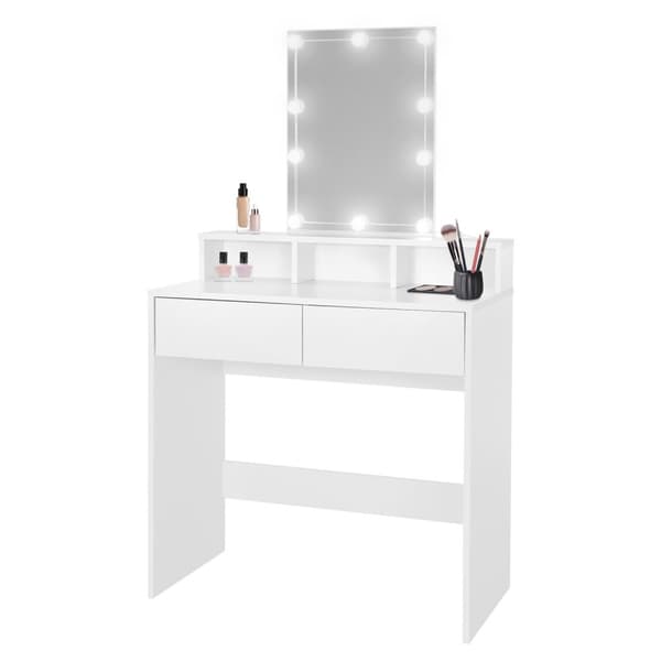 Pukeutumispöytä LED-valaistuksella 80x40x140 cm Valkoinen lastulevy ML-Design