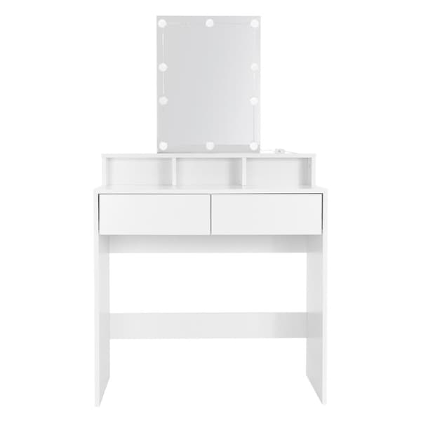 Pukeutumispöytä LED-valaistuksella 80x40x140 cm Valkoinen lastulevy ML-Design