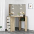 Pikkukuva 2 / 6: ML Design Corner Refinish Taulukko Valkoinen Sonoma, kampauspöytä LED-valaistus 3 peili 5 laatikkoa 3 Säilytystilat, 110x141.5x54cm