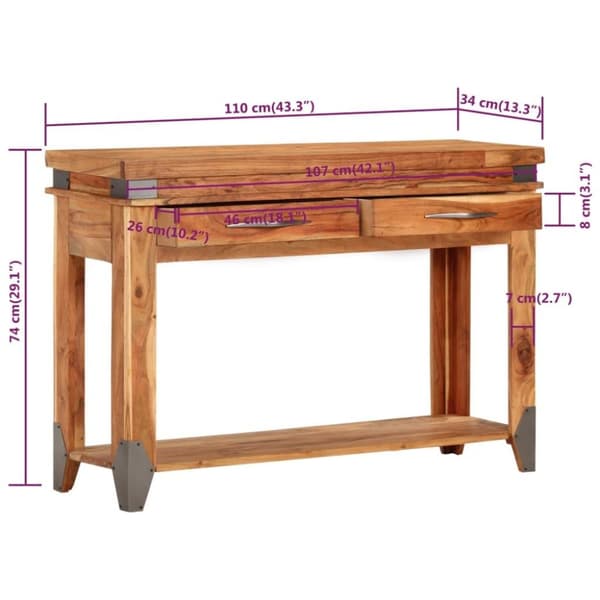 vidaXL Konsollbord 110x34x74 cm heltre akasie