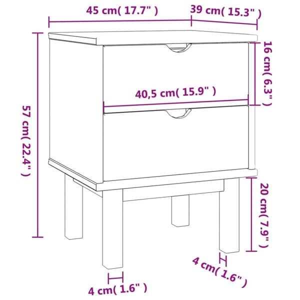 vidaXL Nattbord OTTA 45x39x57 cm heltre furu