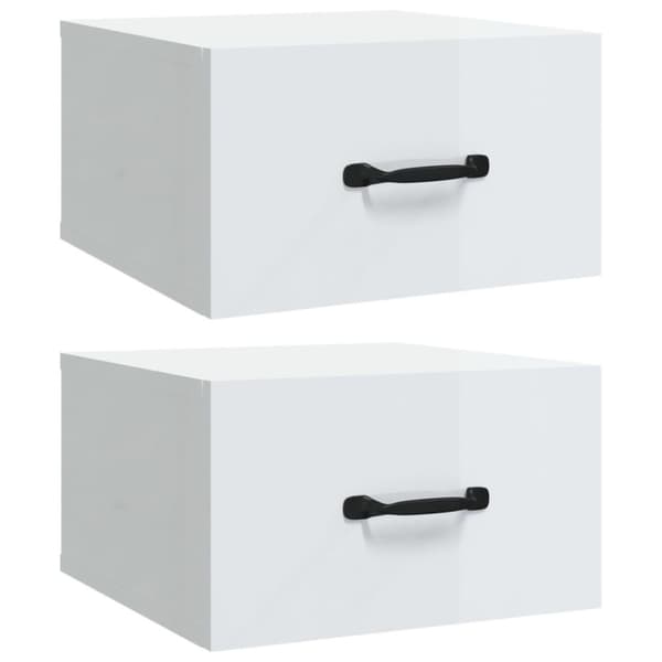 vidaXL Veggmontert nattbord 2 stk høyglans hvit 35x35x20 cm
