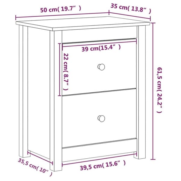 vidaXL Nattbord 2 stk svart 50x35x61,5 cm heltre furu